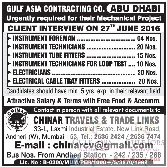 Mechanical project Abudhabi job vacancies