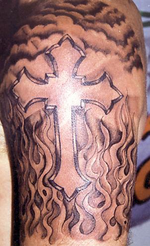 cross with angel wings tattoo