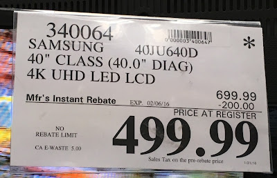 Deal for the Samsung UN40JU640D 40in tv at Costco