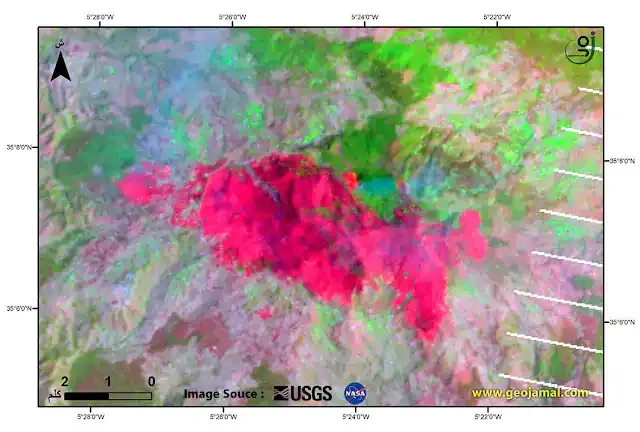لاندسات 7 Landsat  حسب التركيب اللوني - TIR-NIR-Red