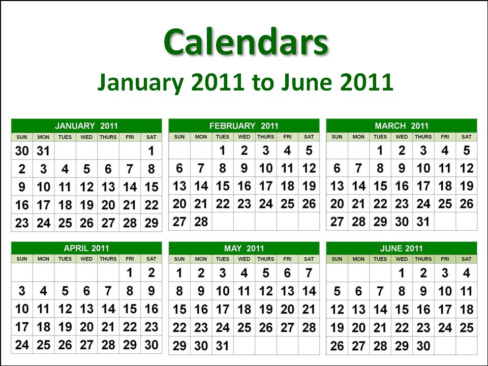 To download and print this January 2011 to June 2011 Printable Calendar A4 