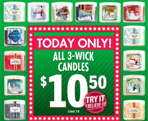 Bath & Body Works 3 Wick Candles Only $10.50 *Today Only*