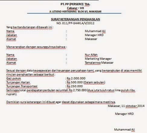 Surat Keterangan Penghasilangaji atau slip Gaji pegawai