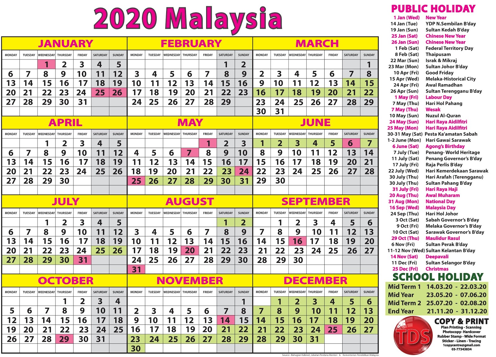 2020 Calendar Malaysia - Kalendar 2020 Malaysia