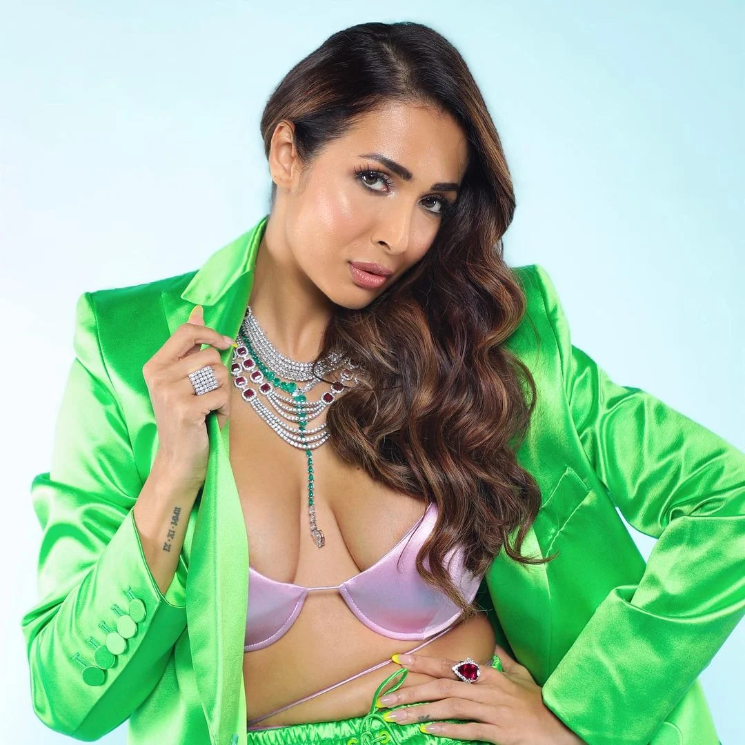 Malaika Arora cleavage green outfit