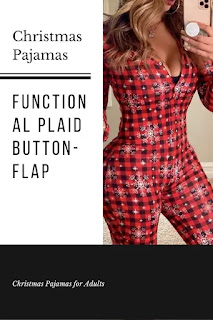 Functional Plaid Button-Flap Christmas Pajamas for Adults