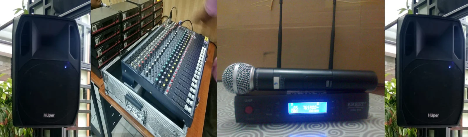 Temmpat Jasa Sewa Peralatan dan perlengkapan sound sistem, audio mixer, sound card, speaker aktif, microphone kabel, mic retro/classic, megaphone Toa, standing mic, speaker portable pa amplifier, mic condenser, mikrofone meja/mimbar,