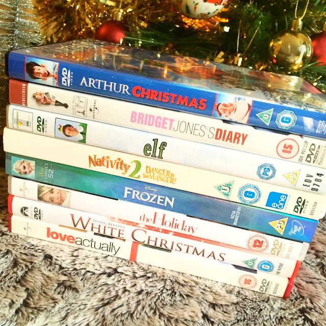 stack of Christmas DVDs