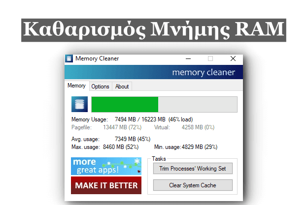 Memory Cleaner - Δωρεάν καθαρισμός της μνήμης RAM για να «ανασάνει» ο υπολογιστής