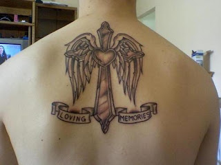 Cross Tattoo with Heart and Wings