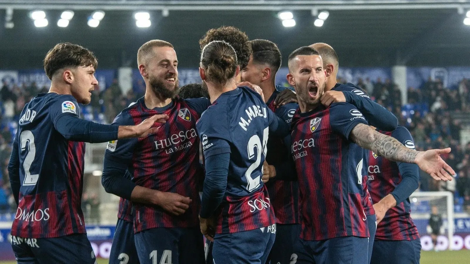 Les joueurs de Huesca célébrant la victoire contre Levante