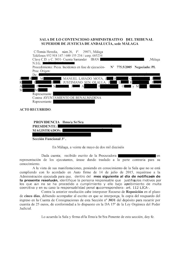 El Ayuntamiento de Benalmádena no cumple con el Auto de la Sala de lo Contencioso Administrativo relacionada con la recepción de Torremuelle