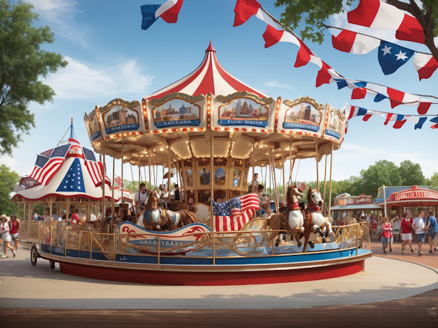 Family enjoying rides at American Heartland Theme Park in Vinita, Oklahoma
