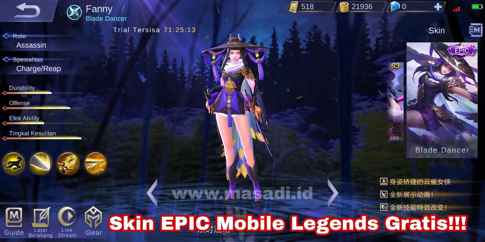 Cara Mendapatkan Skin Epic GRATIS Mobile Legends Terbaru MASADIID