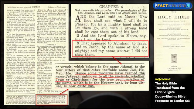The Holy Bible Translated from the Latin Vulgate Douay-Rheims Bible Footnote to Exodus 6:3