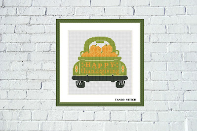 Happy thanksgiving funny pumpkins cross stitch pattern - Tango Stitch