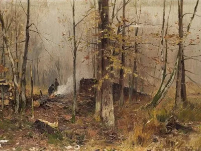 Quadro di Walter Morras (1856-1925), Parte di Foresta d'Autunno vicino a Tussein, Tardo-Romanticismo e Realismo tedesco, 1900 circa.