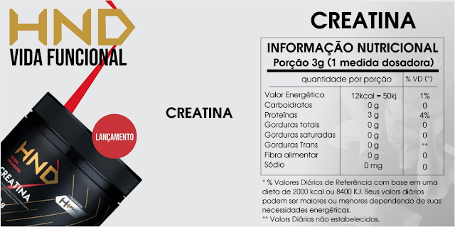 Linha Suplementar HND Vida Funcional - Creatina - Informação Nutricional