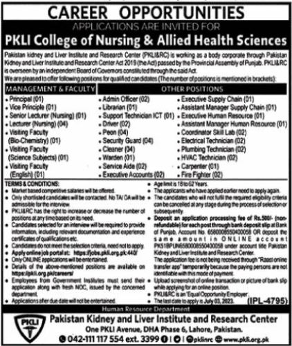 Jobs in Pakistan Kidney And Liver Institute And Research Centre PKLI