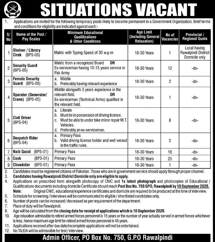 Pak Army Latest Jobs 2020-2022