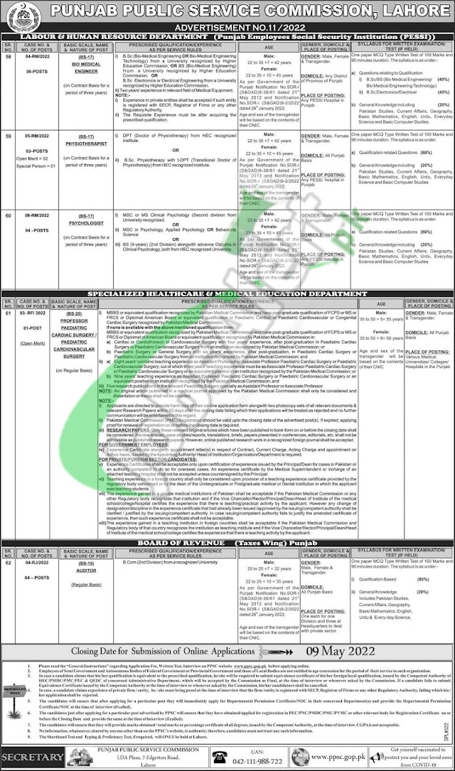 Latest PPSC-Punjab Public Service Commission-Jobs-April-2022