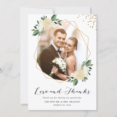  Nature Greenery Floral Wedding Photo Thank You Card