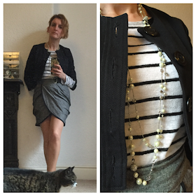 Stripy Zara Top, Pearls and wrap over skirt