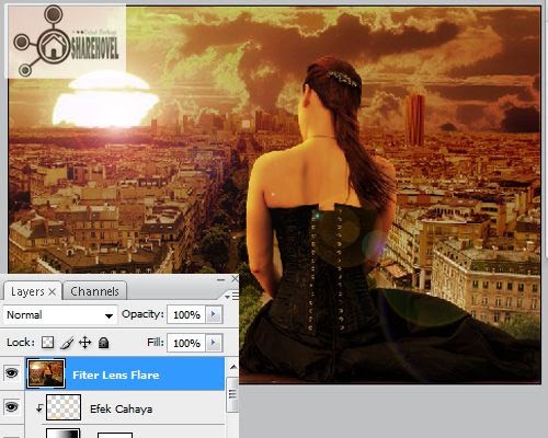 hasi dari efek filter lens fare - trik cara membuat efek sunset di photoshop