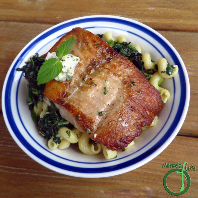 Morsels of Life - Seared Salmon and Lemon Butter Pasta - Level up your usual pasta with some lemon herb whipped butter and spinach. Top it off with freshly seared salmon. It's easier than you think!