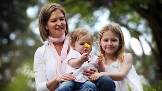 Image: Kayte Nunn with her daughters Josephine, 18 months and Charlotte, 7