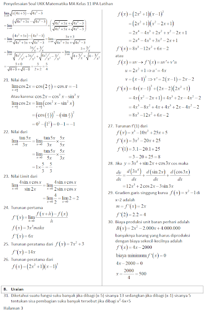 Penyelesaian Soal UKK Matematika MA Kelas 11 IPA Latihan