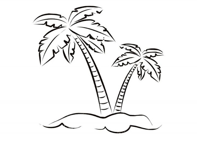 gambar sketsa pohon kelapa untuk mewarnai