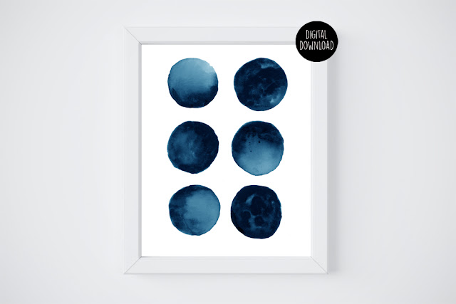 blue moon watercolor painting // 8x10 // printable digital download