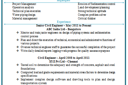 Resume Format For Civil Engineer Fresher