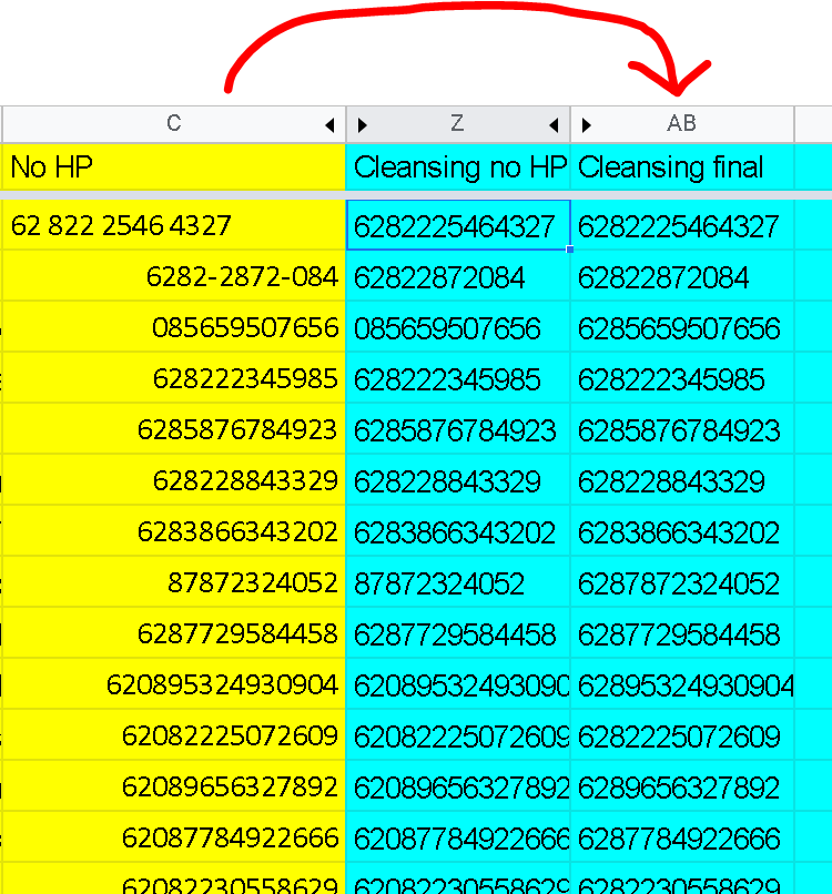 cleansing no HP customer supaya bisa diupload Facebook Ads