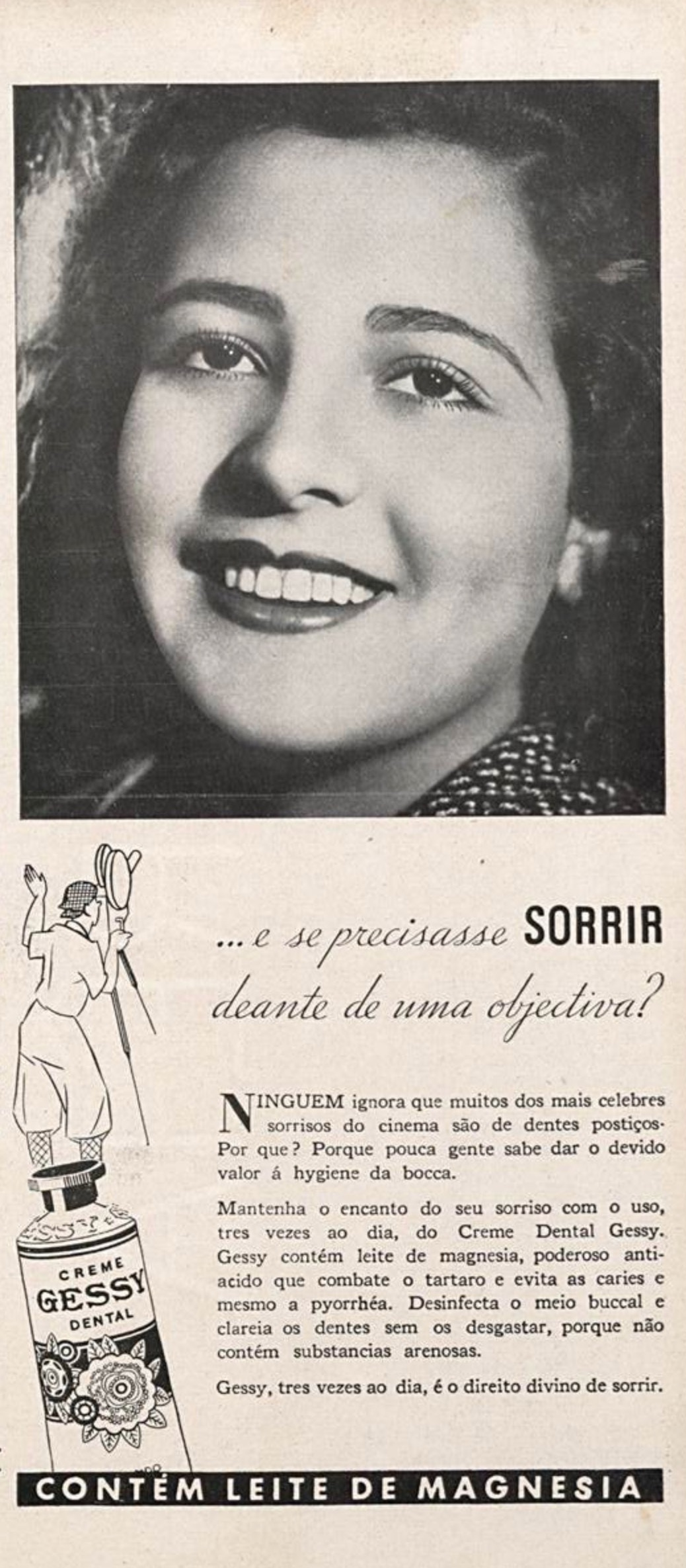Campanha da Gessy apresentando os benefícios do seu creme dental em 1935