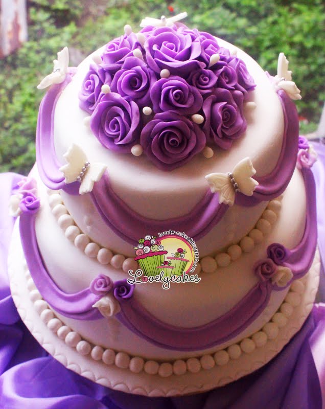 Purple Wedding Cake 2 Tiers Fondant Wedding Cake