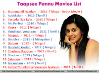 Taapsee Pannu Movies From Jhummandi Naadam, Aadukalam, Vastadu Naa Raju, Mr. Perfect, Veera, Vandhaan Vendraan, Mogudu, Doubles, Daruvu, Gundello Godari, Chashme Baddoor, Shadow , Sahasam, Arrambam, Kathai Thiraikathai Vasanam Iyakkam [Taapsee Pannu Debut Movie]