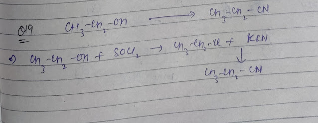 Conversion of ethanol to propanenitrile using SOCl₂ and KCN – JEE Organic Chemistry handwritten notes