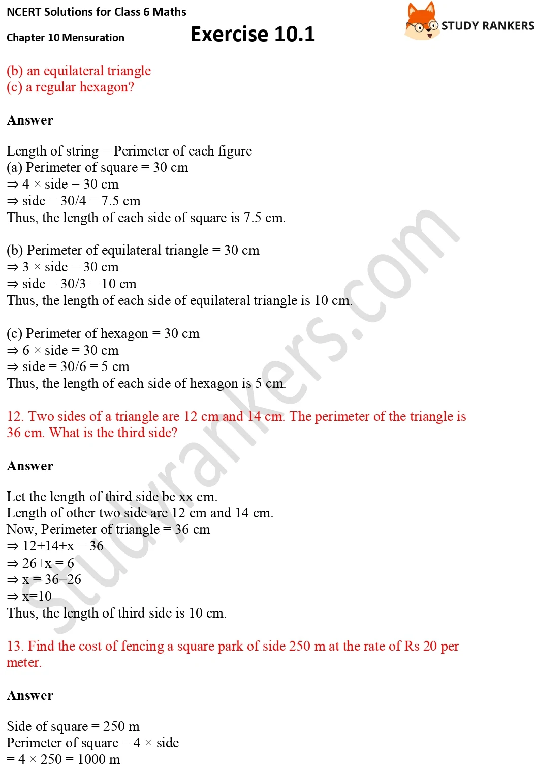 NCERT Solutions for Class 6 Maths Chapter 10 Mensuration Exercise 10.1 Part 5