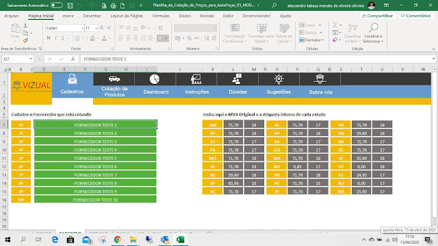 Planilha de Cotação de Preços para Autopeças em Excel
