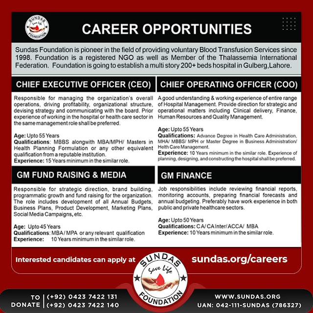 JOB OPPORTUNITIES AT SUNDAS FOUNDATION