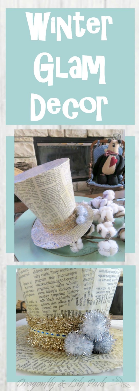 DIY Winter Glam Decor Snowman News Paper Mache Covered Hat
