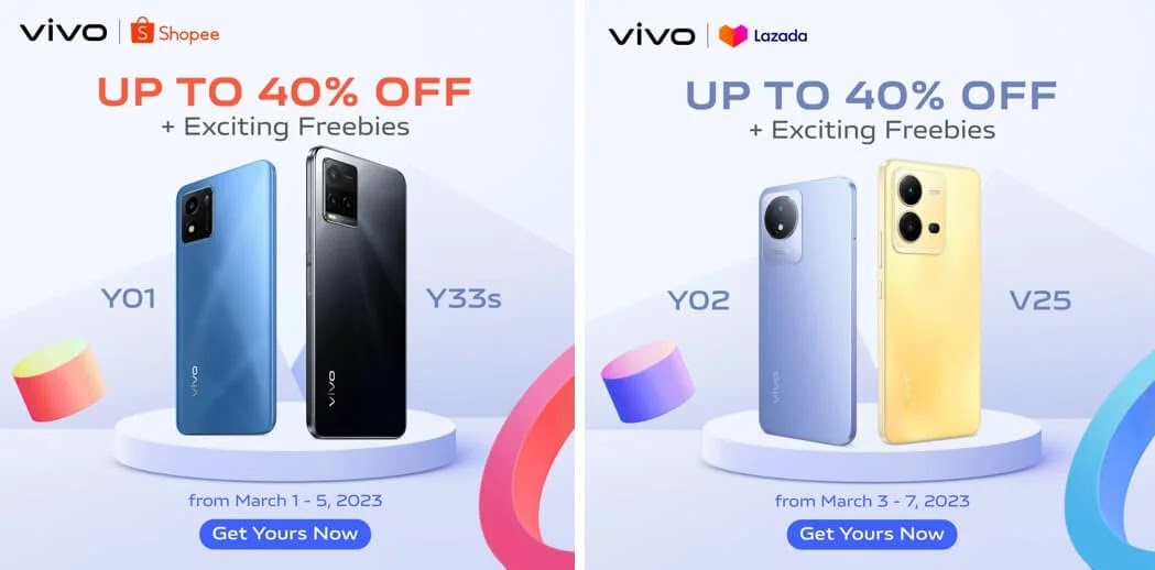 Start the summer right with vivo smartphone deals at 40% off this 3.3 at Lazada and Shopee