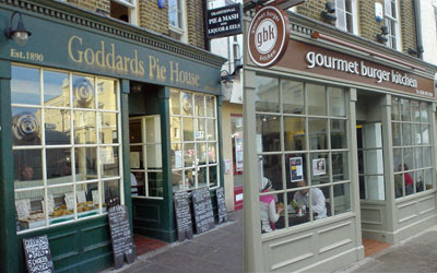 Goddards pie shop November 2006, Gourmet Burger Kitchen May 2007