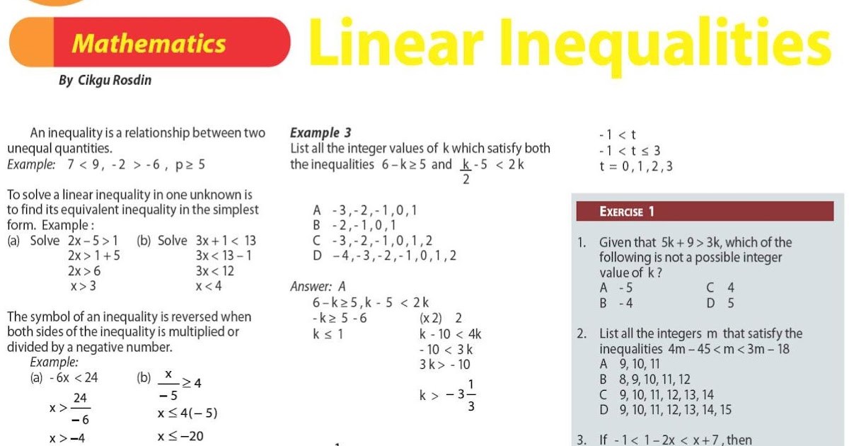 Koleksi soalan: linear Inequalities