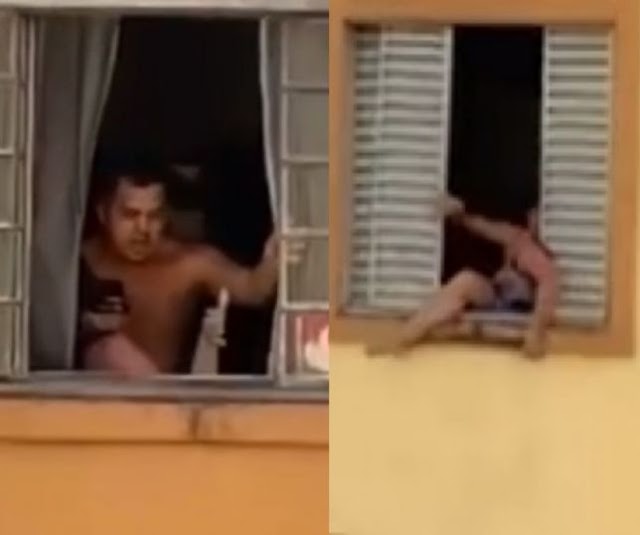 Vídeo mostra mulher grávida agredida por marido tentando se jogar pela janela; homem foi preso em flagrante
