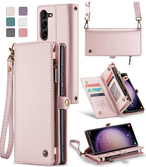 Samsung Galaxy S23 Case Wallet Retro Suede PU Leather Strap Wristlet Flip Case with Magnetic Closure Card Holder