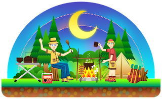 Graphic of people camping