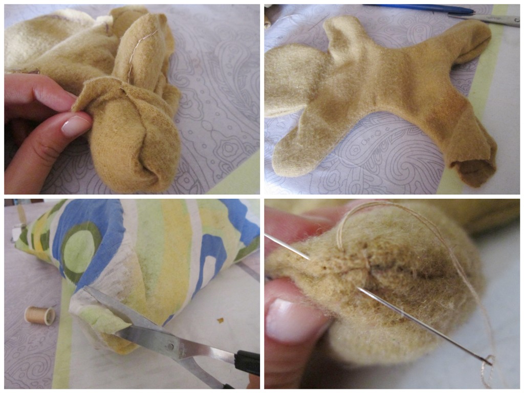 Stap 2: Leg de stof nu binnenstebuiten en naai ze netjes aan elkaar ...